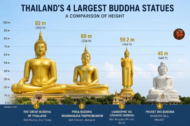 Les Quatre Plus Grandes Statues de Bouddha en Thaïlande Attirent les Visiteurs
